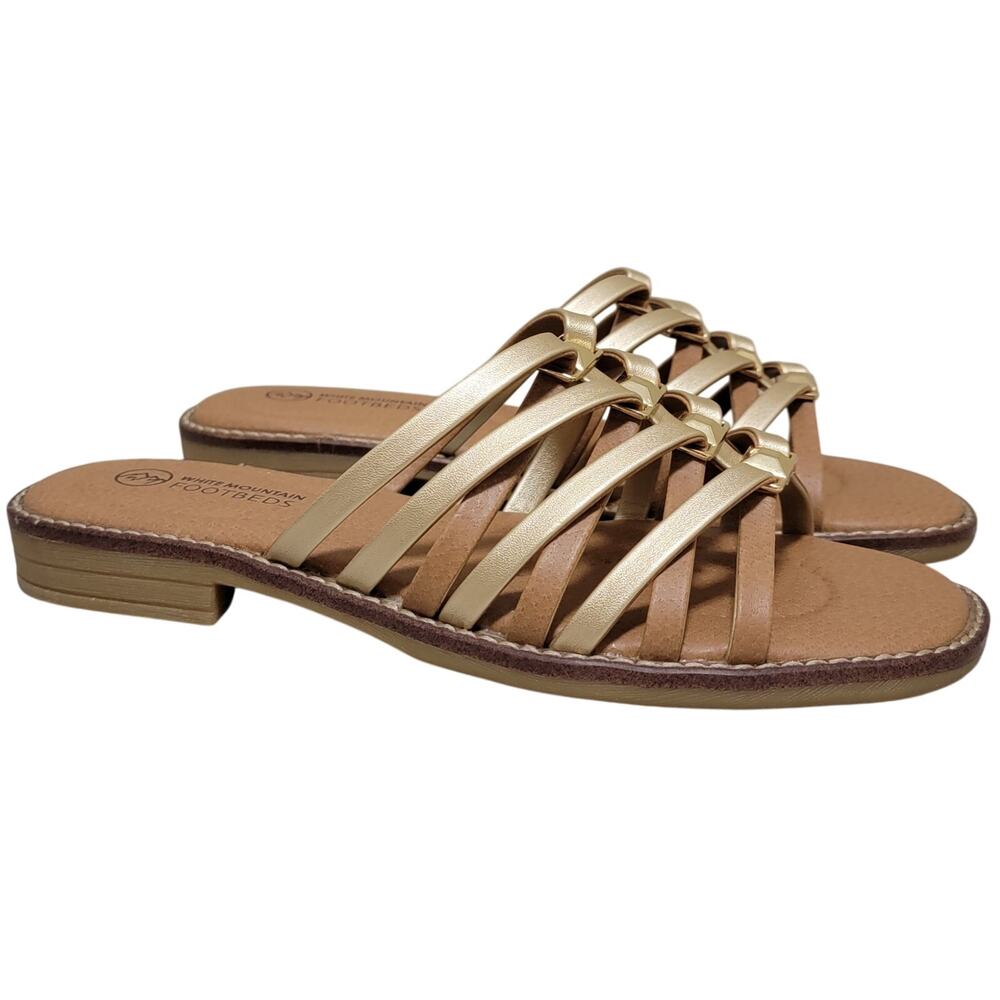 White Mountain Women Mazy Strappy Slide Sandals Size US 7M Gold Metallic / Brown